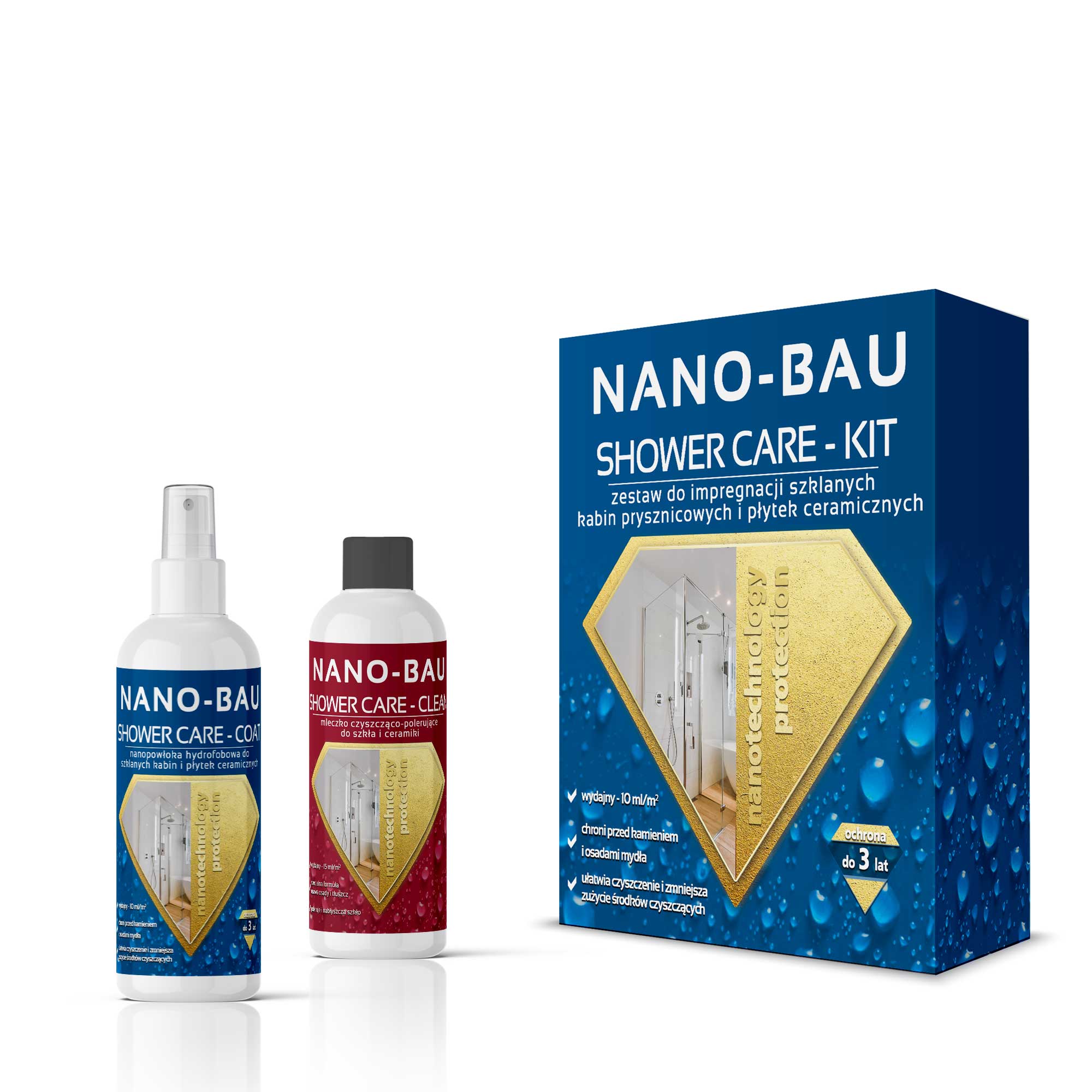 SHOWER CARE KIT NANO-BAU — impregnat do kabin prysznicowych i zgodnej ceramiki