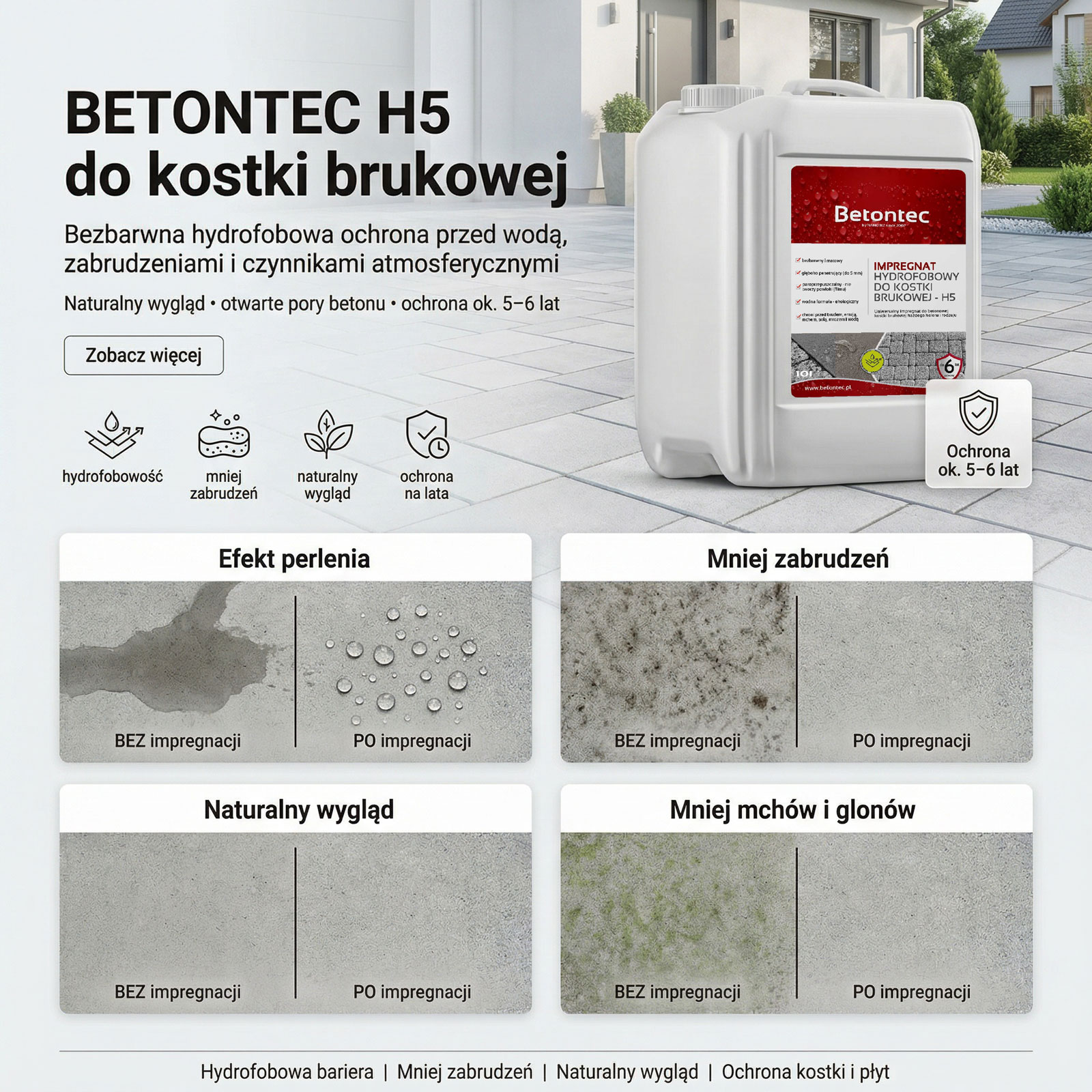 Bezbarwny impregnat hydrofobowy do bruku BETONTEC H5