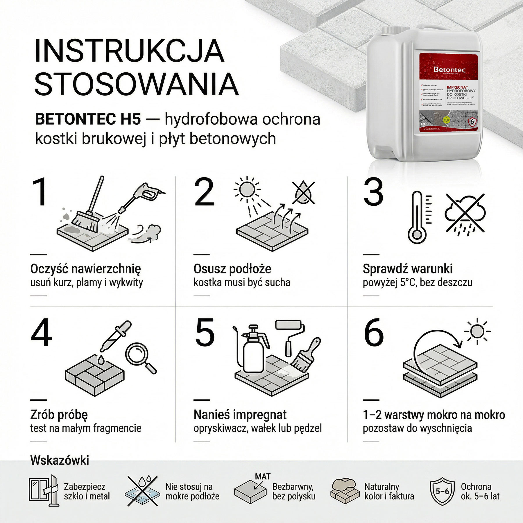 Bezbarwny impregnat hydrofobowy do bruku BETONTEC H5